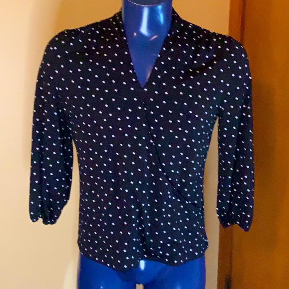 Black blouse with white polka dots